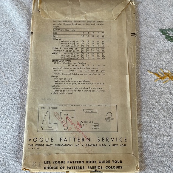 Vintage Vogue Pattern, 6351, size 18, 36 bust, 39 hip ca 1950's - Picture 3 of 11